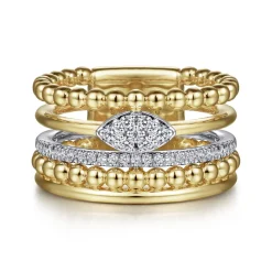Hot Gabriel & Co. 14K White-Yellow Gold Bujukan And Diamond Easy Stackable Ring