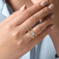 Hot Gabriel & Co. 14K White-Yellow Gold Bujukan And Diamond Easy Stackable Ring