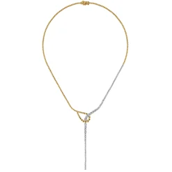 New Gabriel & Co. 14K White Yellow Gold Bujukan and Graduating Diamond Y Necklace