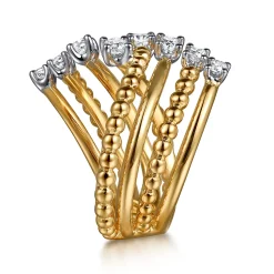 Sale Gabriel & Co. 14K White Yellow Gold Bujukan and Diamond Bypass Ring