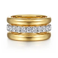 Clearance Gabriel & Co. 14K White Yellow Gold Bujukan and Diamond Easy Stackable Ring