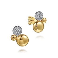 Clearance Gabriel & Co. 14K White Yellow Gold Bujukan and Pave Diamond Stud Earrings