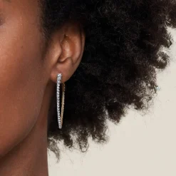Outlet Gabriel & Co. 14K White Yellow Gold Bujukan and Graduating Diamond Classic Hoop Earrings
