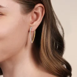 Outlet Gabriel & Co. 14K White Yellow Gold Bujukan and Graduating Diamond Classic Hoop Earrings