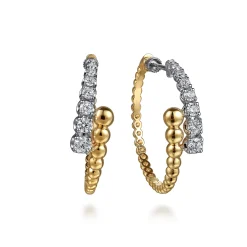 Hot Gabriel & Co. 14K White Yellow Gold Bujukan and Graduating Diamond Bypass Hoop Earrings