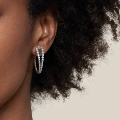 Sale Gabriel & Co. 14K White Yellow Gold Bujukan and Graduating Diamond Classic Hoop Earrings