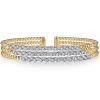 Clearance Gabriel & Co. 14K White Yellow Gold Bujukan and Diamond Marquise Multi Row Split Bangle Bracelet