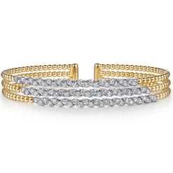 Clearance Gabriel & Co. 14K White Yellow Gold Bujukan and Diamond Marquise Multi Row Split Bangle Bracelet