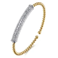 Discount Gabriel & Co. 14K White Yellow Gold Bujukan and Diamond Bar Split Bangle Bracelet