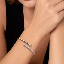 Gabriel & Co. 14K White Yellow Gold Bujukan and Graduating Diamond Bypass Bangle Bracelet