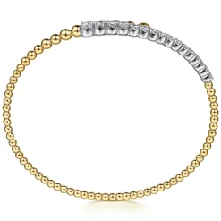 Gabriel & Co. 14K White Yellow Gold Bujukan and Graduating Diamond Bypass Bangle Bracelet