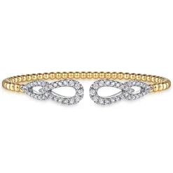 Outlet Gabriel & Co. 14K White Yellow Gold Bujukan and Diamond Double Teardrop Open Bangle Bracelet
