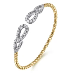 Outlet Gabriel & Co. 14K White Yellow Gold Bujukan and Diamond Double Teardrop Open Bangle Bracelet