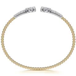 New Gabriel & Co. 14K White Yellow Gold Bujukan and Diamond Clover Open Bangle Bracelet