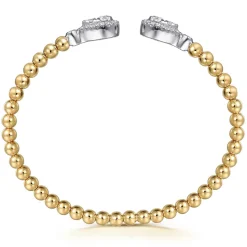Sale Gabriel & Co. 14K White Yellow Gold Bujukan and Diamond Teardrop Open Bangle Bracelet