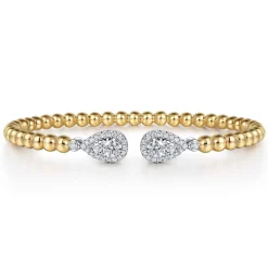 Sale Gabriel & Co. 14K White Yellow Gold Bujukan and Diamond Teardrop Open Bangle Bracelet