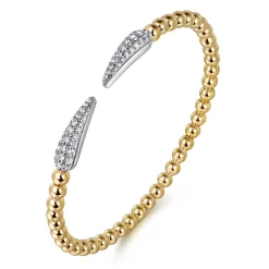 Gabriel & Co. 14K White Yellow Gold Bujukan and Diamond Spike Split Bangle Bracelet