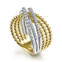 Online Gabriel & Co. 14K White-Yellow Gold Bujukan Ball and Diamond Criss Cross Ring