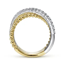 Online Gabriel & Co. 14K White-Yellow Gold Bujukan Ball and Diamond Criss Cross Ring