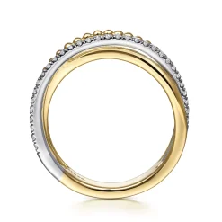 Hot Gabriel & Co. 14K White-Yellow Gold Bujukan Ball and Diamond Criss Cross Ring