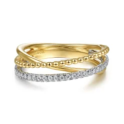 Hot Gabriel & Co. 14K White-Yellow Gold Bujukan Ball and Diamond Criss Cross Ring