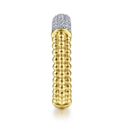 Gabriel & Co. 14K White-Yellow Gold Bujukan Bead Band with Diamond Pave Center Bar