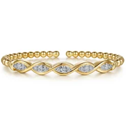 Hot Gabriel & Co. 14K White Yellow Gold Bujukan Beaded Diamond Marquise Cuff Bangle Bracelet