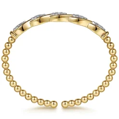 Hot Gabriel & Co. 14K White Yellow Gold Bujukan Beaded Diamond Marquise Cuff Bangle Bracelet