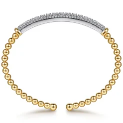 Best Gabriel & Co. 14K White Yellow Gold Bujukan Beaded Graduating Diamond Bar Cuff Bangle Bracelet