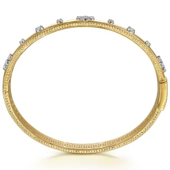 Sale Gabriel & Co. 14K White Yellow Gold Bujukan Beaded and Diamond Clover Closed Bangle Bracelet