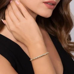 Sale Gabriel & Co. 14K White Yellow Gold Bujukan Beaded Diamond Station Cuff Bangle Bracelet