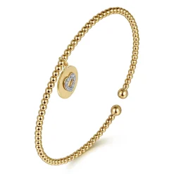 Hot Gabriel & Co. 14K White Yellow Gold Bujukan Beaded Diamond Heart Cuff Bangle Bracelet