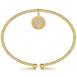 Hot Gabriel & Co. 14K White Yellow Gold Bujukan Beaded Diamond Heart Cuff Bangle Bracelet