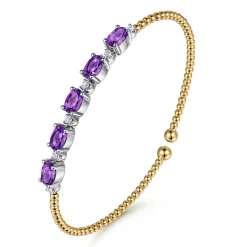 Discount Gabriel & Co. 14K White-Yellow Gold Bujukan Bead Cuff Bracelet with Amethyst and Diamond Stations