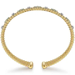 Sale Gabriel & Co. 14K White Yellow Gold Bujukan Beaded Diamond and Blue Topaz Flower Cuff Bangle Bracelet