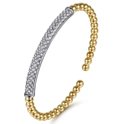 Outlet Gabriel & Co. 14K White Yellow Gold Bujukan Beads and Diamond Split Bangle Bracelet