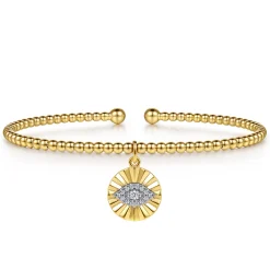 Outlet Gabriel & Co. 14K White-Yellow Gold Bujukan Beaded Diamond Evil Eye Charm Cuff Bangle Bracelet