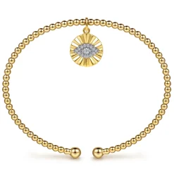 Outlet Gabriel & Co. 14K White-Yellow Gold Bujukan Beaded Diamond Evil Eye Charm Cuff Bangle Bracelet