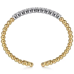 Online Gabriel & Co. 14K White Yellow Gold Bujukan Beads and Diamond Split Bangle Bracelet
