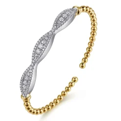 Discount Gabriel & Co. 14K White Yellow Gold Bujukan Beaded Diamond Cuff Bangle Bracelet