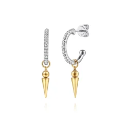 Outlet Gabriel & Co. 14K White Yellow Gold Bujukan Bullet and Diamond Huggie Drop Earrings