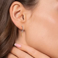 Outlet Gabriel & Co. 14K White Yellow Gold Bujukan Bullet and Diamond Huggie Drop Earrings
