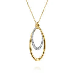 Clearance Gabriel & Co. 14K White Yellow Gold Bujukan Clover and Graduating Diamond Pendant Necklace