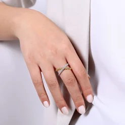 Outlet Gabriel & Co. 14K White Yellow Gold Bujukan Diamond Criss Cross Ring