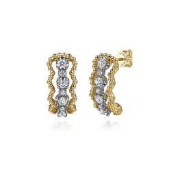 New Gabriel & Co. 14K White Yellow Gold Bujukan Diamond J Hoop Stud Earrings