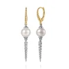 Sale Gabriel & Co. 14K White Yellow Gold Bujukan Diamond and Pearl Spike Leverback Drop Earrings