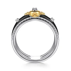 Sale Gabriel & Co. 14K White Yellow Gold Bujukan Diamond Spike Easy Stackable Ring with Black Enamel