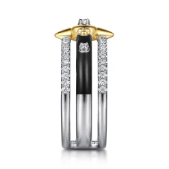 Sale Gabriel & Co. 14K White Yellow Gold Bujukan Diamond Spike Easy Stackable Ring with Black Enamel