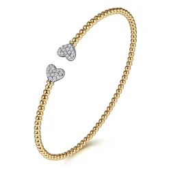 Gabriel & Co. 14K White-Yellow Gold Bujukan Diamond Hearts Split Bangle