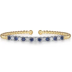 Clearance Gabriel & Co. 14K White Yellow Gold Bujukan Diamond and Blue Sapphire Split Bangle Bracelet